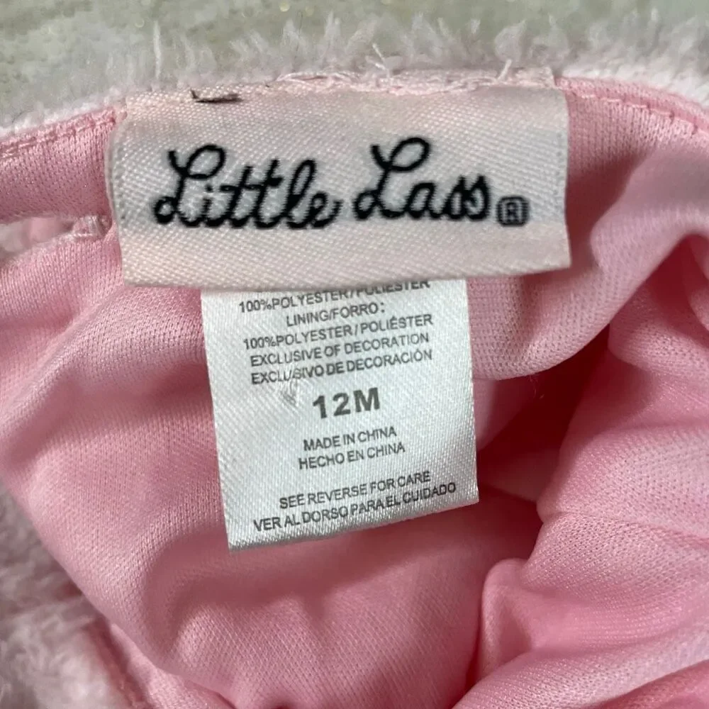 Little Lass Girl Dress Pink White Gold Sparkles Tutu 1pc Fuzzy Kitty Cat Top 12M
